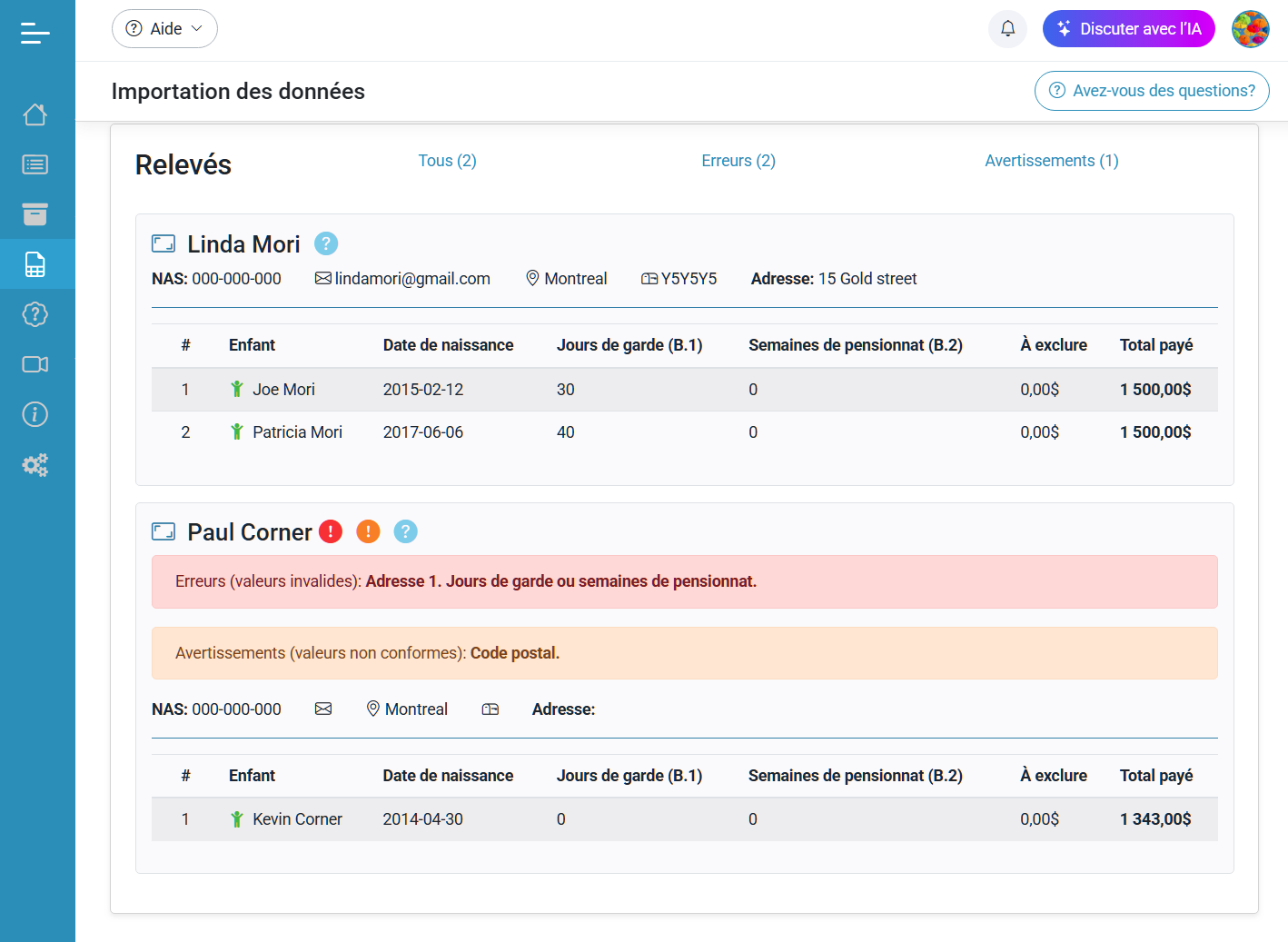 Relevé 24 EN LIGNE Data Import