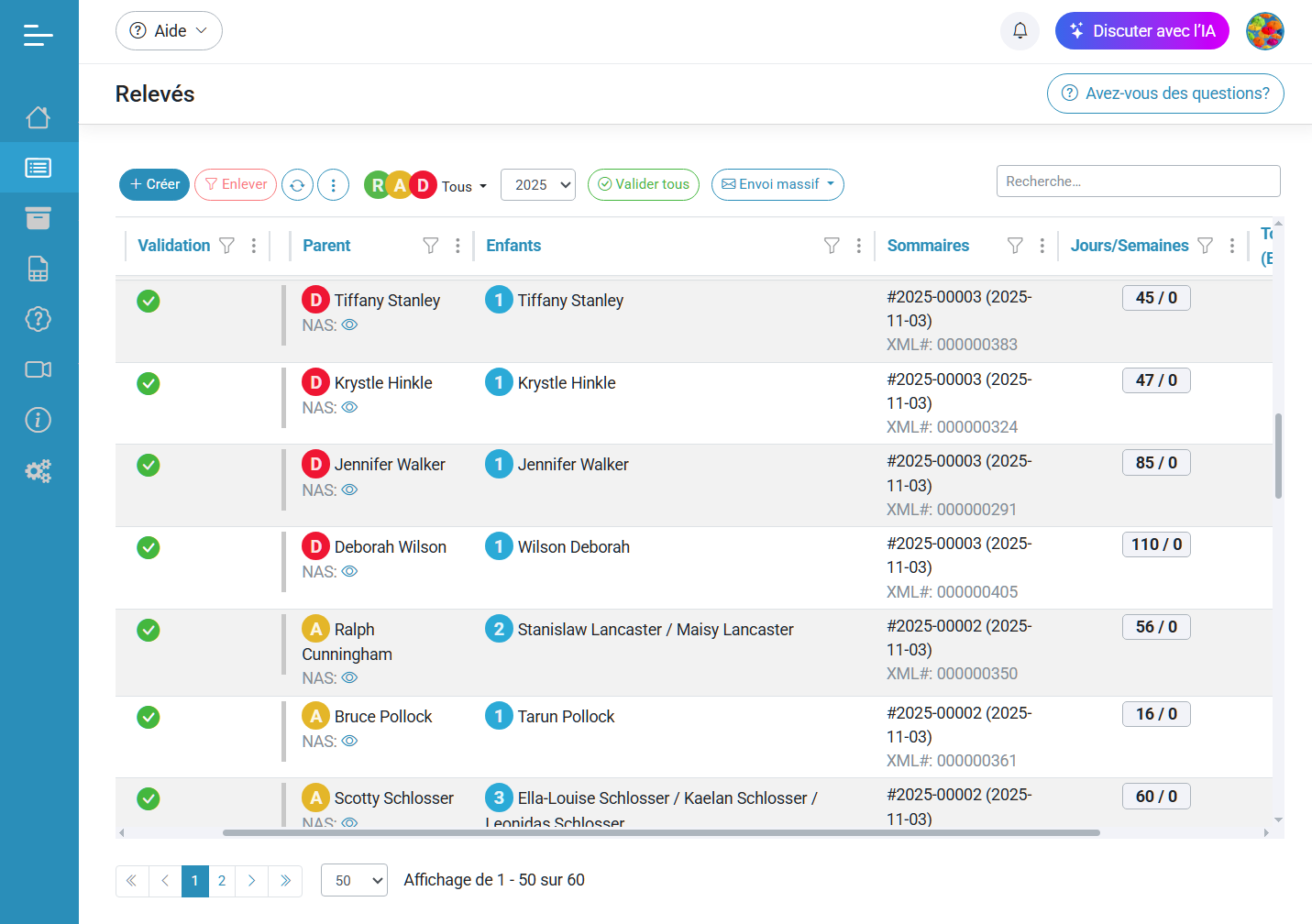 Création des relevés