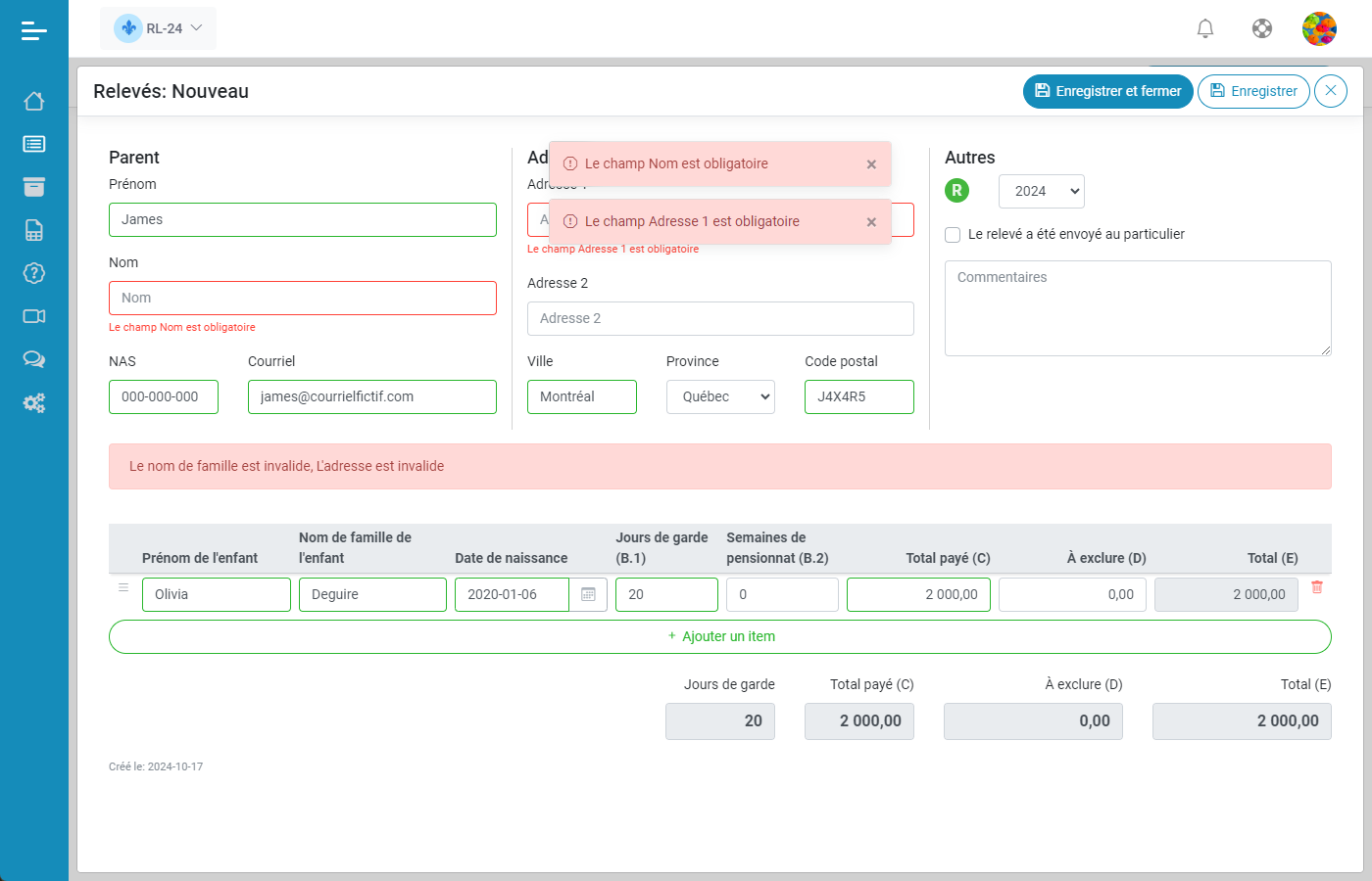 Releve 24 EN LIGNE Creation des releves 24 originaux