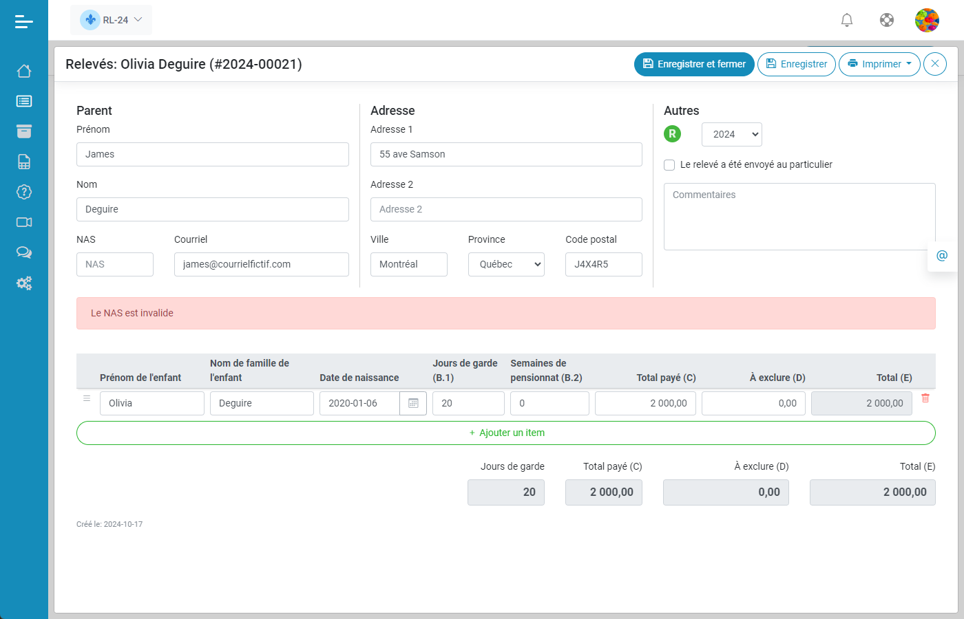 Releve 24 EN LIGNE Creation des releves 24 originaux