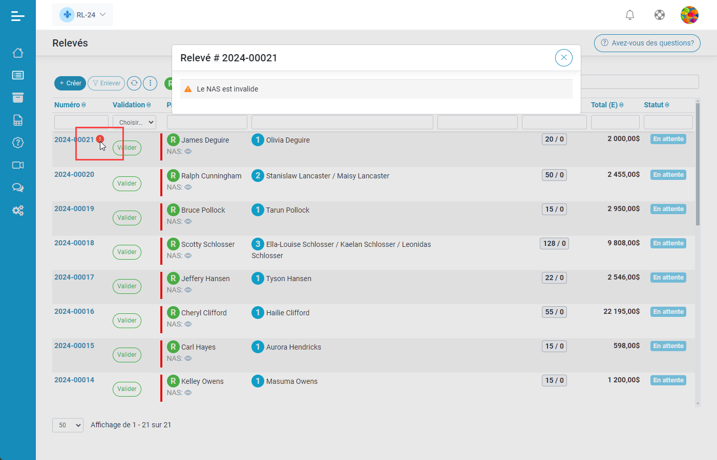 Releve 24 EN LIGNE Creation des releves 24 originaux