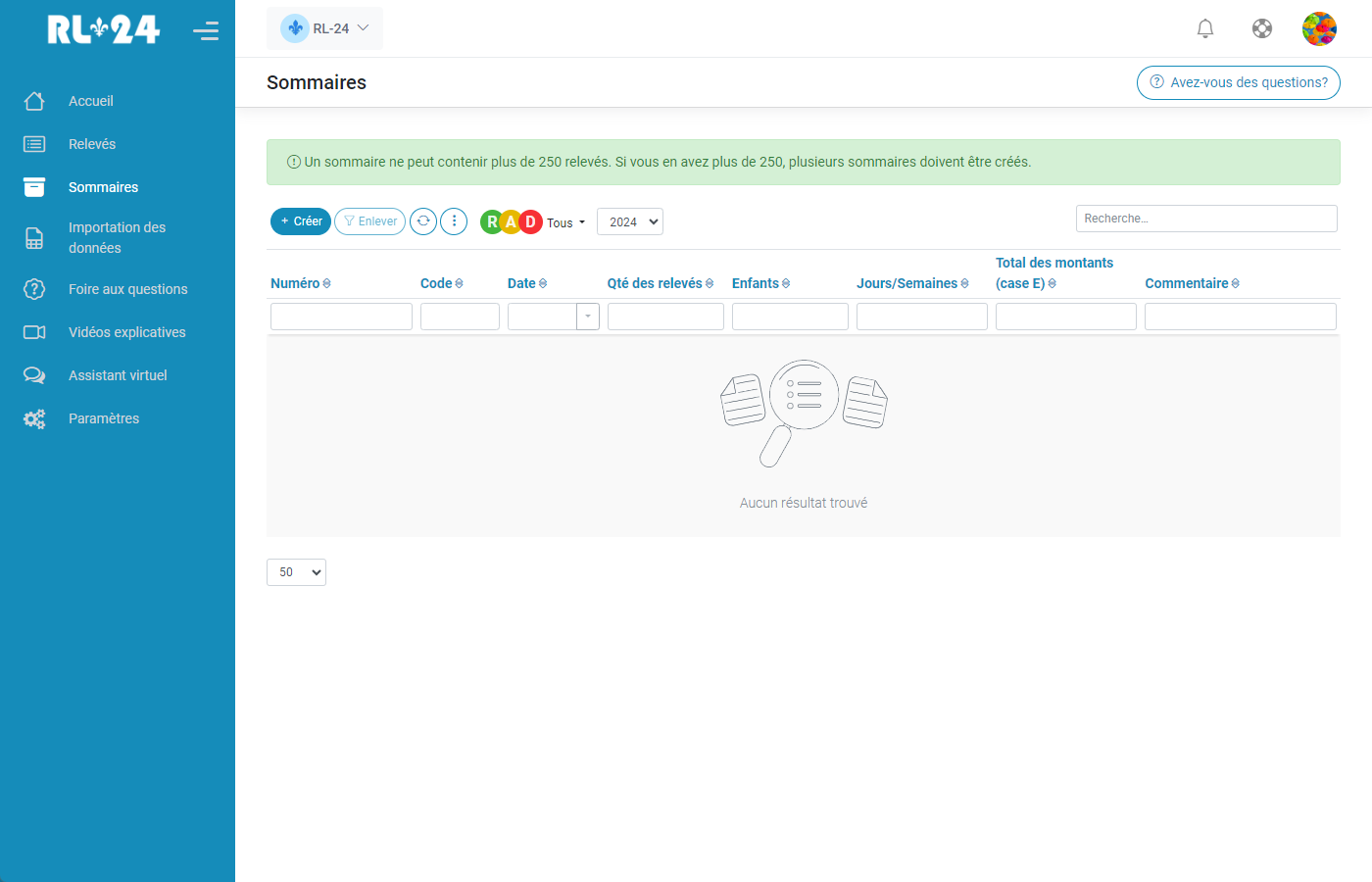 Relev 24 EN LIGNE Cration des sommaires