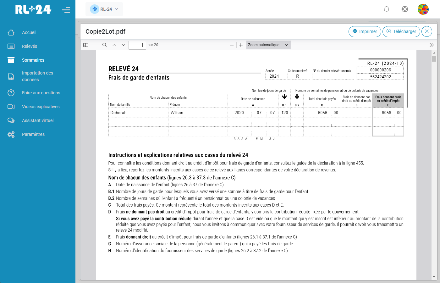 Relev 24 EN LIGNE Cration des sommaires