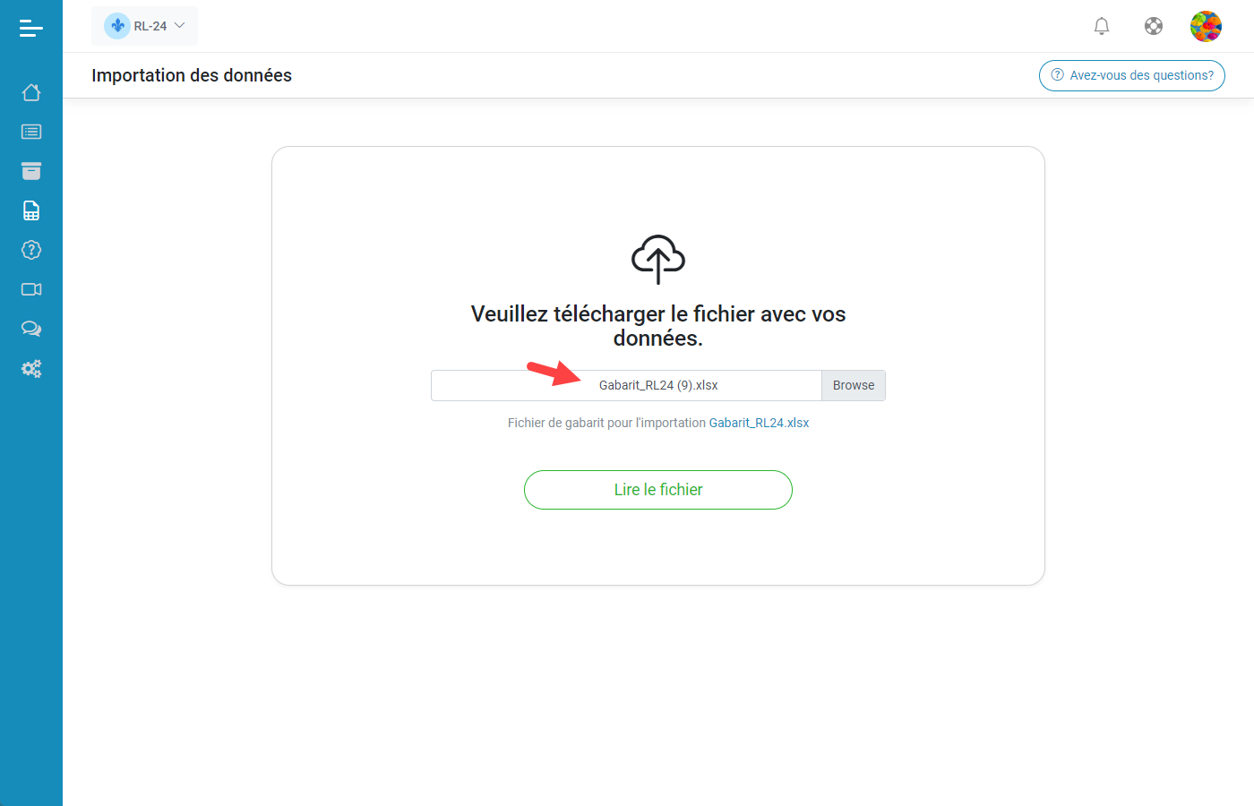 Relev 24 EN LIGNE Importation de donnes
