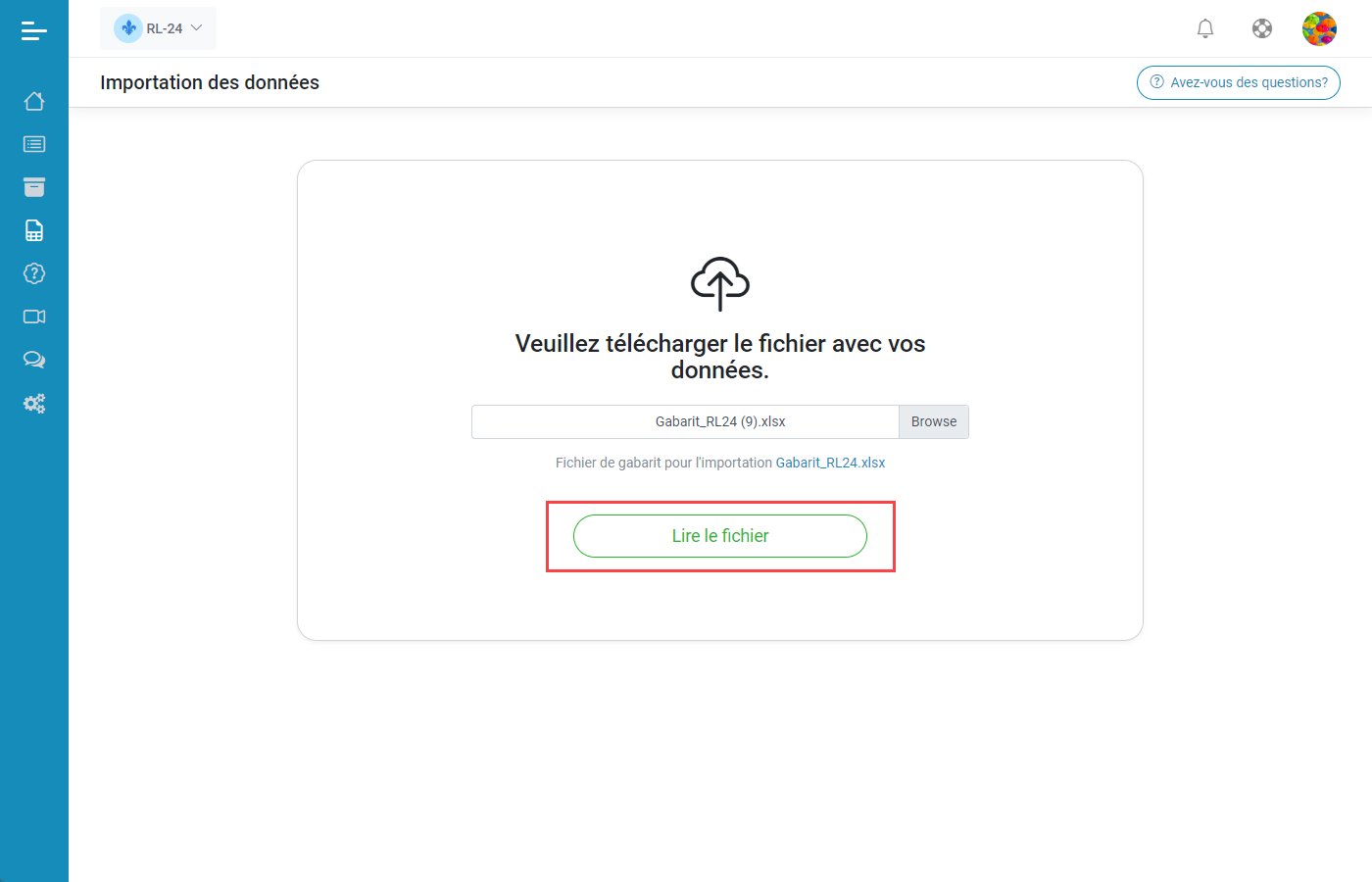 Relev 24 EN LIGNE Importation de donnes