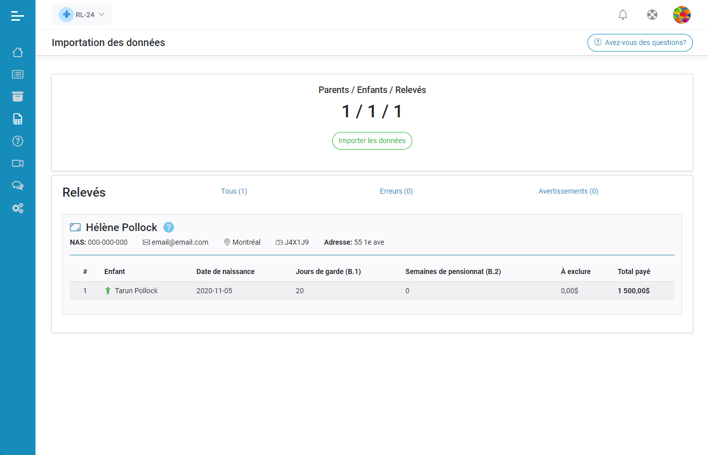 Relev 24 EN LIGNE Importation de donnes