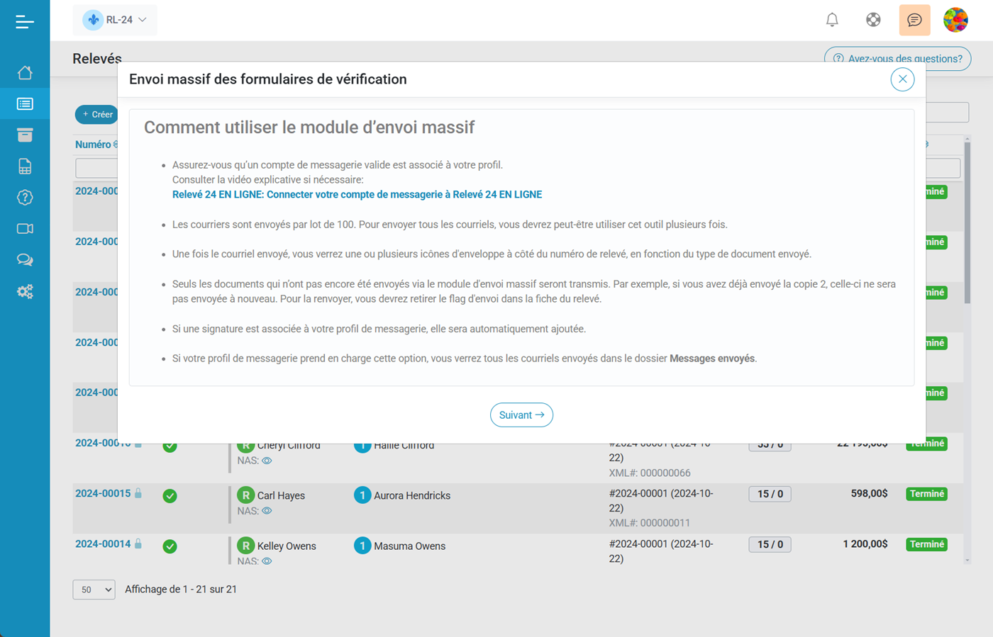 Relev 24 EN LIGNE Module denvoi des copies aux particuliers