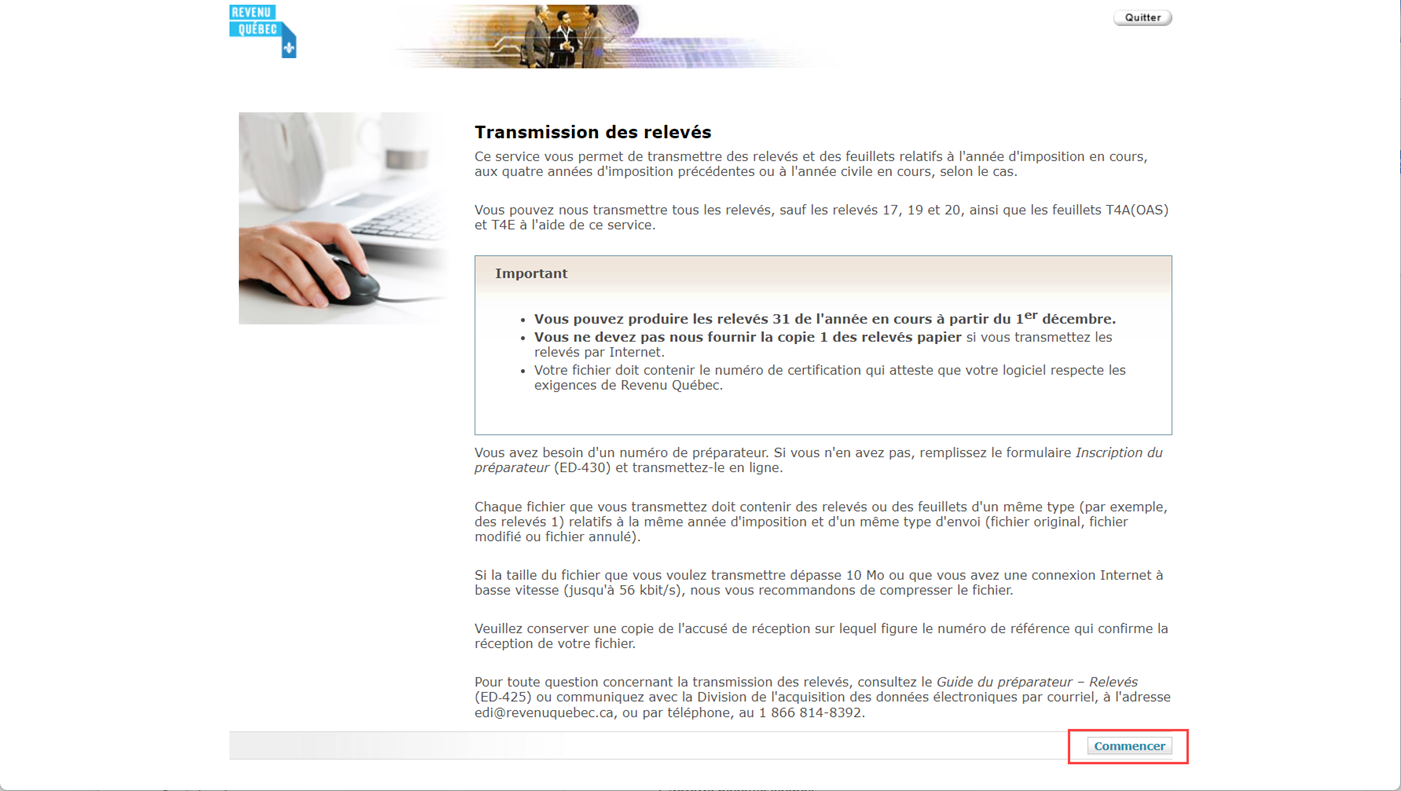 Relev 24 EN LIGNE Soumission des fichiers XML  Revenu Qubec